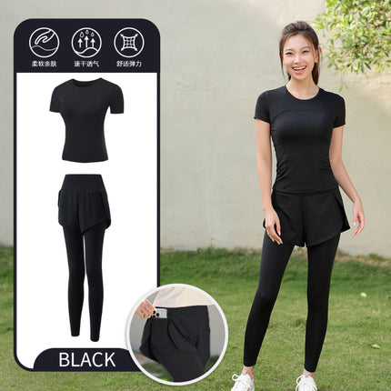 Yoga Clothing Suit for Women 2025 New Flesh-Covering Running Suit for Women Morning Running Sports Fitness Quick-Drying Clothing Wholesale