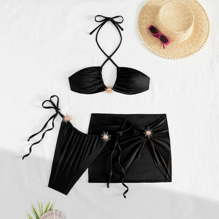 2025 Swimsuit European and American Foreign Trade New Swimsuit Three-piece Solid Color Sexy Split Swimsuit Bikini Women Bikini
