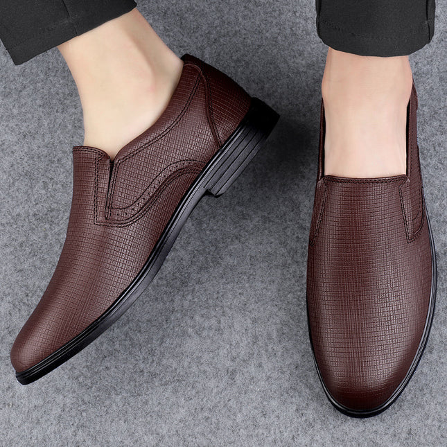 Men's Leather Shoes British Style Low-top Leather Retro Round Toe Leather Shoes Fashionable Formal Dress Fashionable Leggings Loafers
