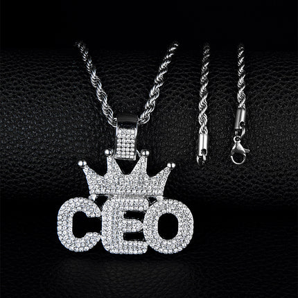 European and American Hip-Hop Pendant Crown Ceo Letter Niche Design Full of Diamonds Cross-Border Hot Selling Pendant Cross-Border Exclusive Supply
