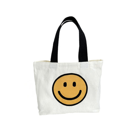 2024 New Cute Smiley Flower Outgoing Fashion All-match Summer Eco-friendly Canvas Lunch Handbag