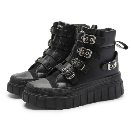 Cross-Border 2025 Autumn and Winter New Thick-Soled Heightening Large Size Short Boots for Women, Simple and Versatile Metal Buckle Women's Boots