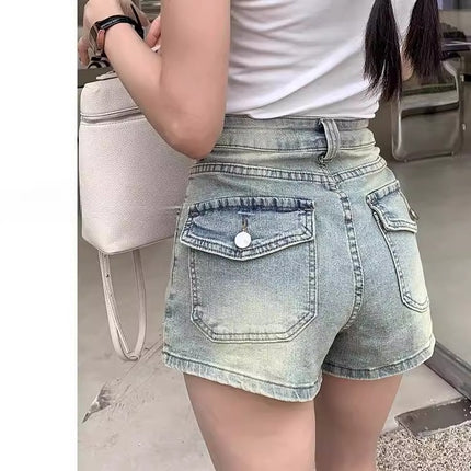 American Retro Denim Shorts for Women Summer 2025 New Sexy High-Waisted Hot Pants for Small People A-Line Super Shorts