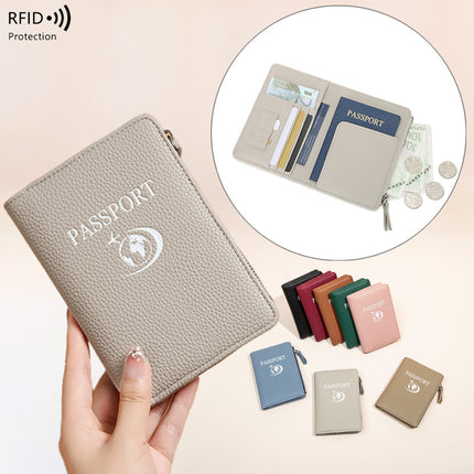 Cross-Border New Multifunctional Rfid Passport Holder with Pebbled Texture Wallet, Travel Ticket Holder, Anti-Theft Portable Passport Holder