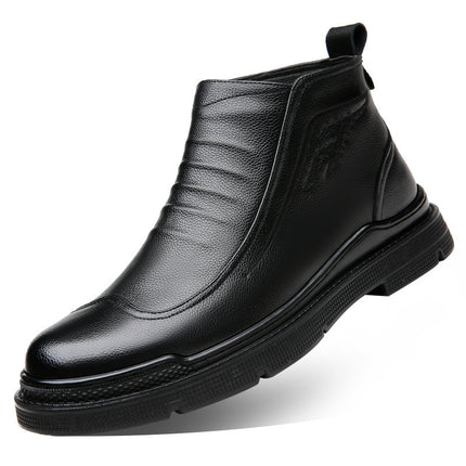 2022 Winter Men's Cotton Shoes Men's Middle-aged and Elderly Fleece-lined Warm Casual Leather Shoes Non-slip Cross-border Thickened Fleece Men's Shoes