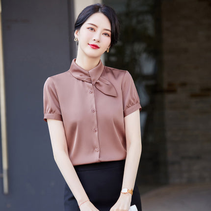 Summer New Fashion Temperament Professional Women's Short-sleeved Shirt Hotel Front Desk Beautician Jewelry Shop Work Clothes Set