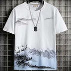 White [swallow bird picture] short sleeves / M