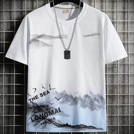 Short-Sleeved Men's Thin Simple 2024 T-Shirt New Loose Round Neck Summer Ins Trendy Hong Kong Style Student Male Street Stall Wholesale