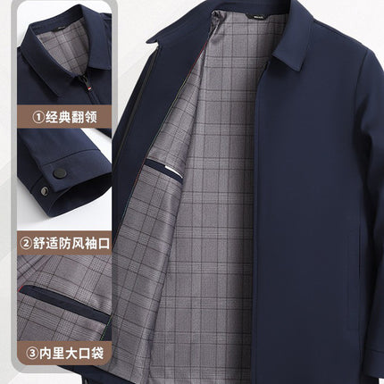 One-Piece Drop-Shipping Spring and Autumn Executive Jacket for Dad, Middle-Aged and Elderly Lapel Business Casual Coat, Men's Windproof Top