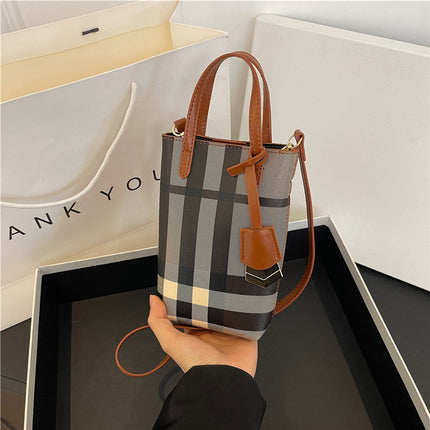 Mini Niche Handbag Women's 2024 New Fashion Plaid Small Bag Shoulder Bag Crossbody Bag Stylish Mobile Phone Bag