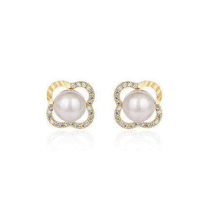 Four-Leaf Clover Earrings, Imitation Pearl Studs for Women, 925 Sterling Silver Earrings, New Popular Style, High-End Ear Cartilage Studs