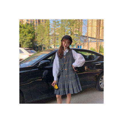 2024 suit Fall/Winter New Academic Style Plaid Design Sense Slim Age-reducing Pleated dress Top Shirt