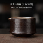 Kiln-turned matcha bowl [bamboo rhyme/brown and black]