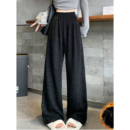 creamy-white chenille twill wide-leg pants women's autumn and winter 2024 new lazy relaxed-fit fleece-lined casual pants
