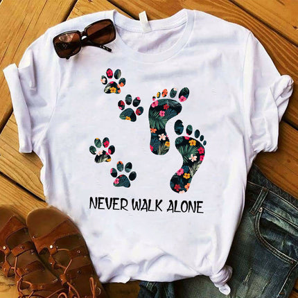 Short Sleeve foreign trade in stock Amazon AliExpress European and American T graphic dog Paw Printing cute fashion short sleeve T-shirt