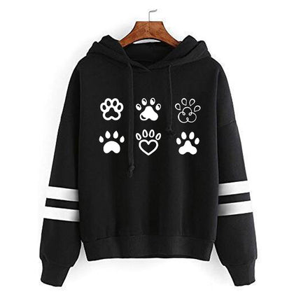in stock Foreign Trade Cross-border Love Dog Feet Printed Parallel Bars Striped Sweatshirt Men's and Women's European and American Autumn and Winter Jacket