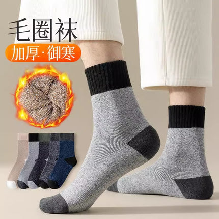terry socks men's mid-tube socks autumn and winter thickened towel bottom warm fleece-lined floor socks winter super thick cotton socks