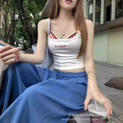 Hot Girl suit Women's Inner Swimsuit Summer Letter Print Slim-fit White Sling