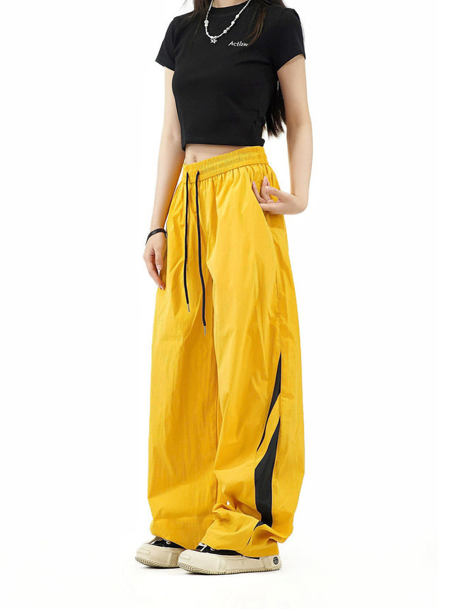 Summer Trendy Simple Style Lightweight Relaxed Casual Pants Unisex Loose Floor-Length Wide-Leg Long Pants
