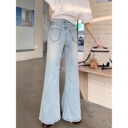 Blue Bootcut Jeans for Women 2025 Summer New Thin Large Size Fat mm High Waist Slim Stretch Flared Pants