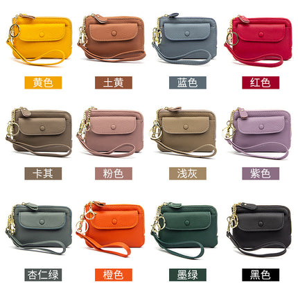 Top Layer Cowhide Coin Purse Mini Bag Women's Short Hand Small Wallet Leather Storage Key Ring Coin Bag