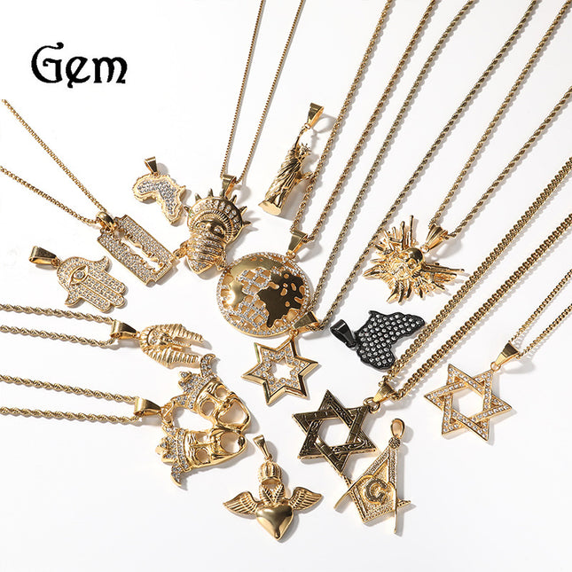 European and American Hip-Hop Stainless Steel Pendant Necklace Punk Rock Style Real Gold Electroplating Simple Versatile Pendant Necklace Wholesale