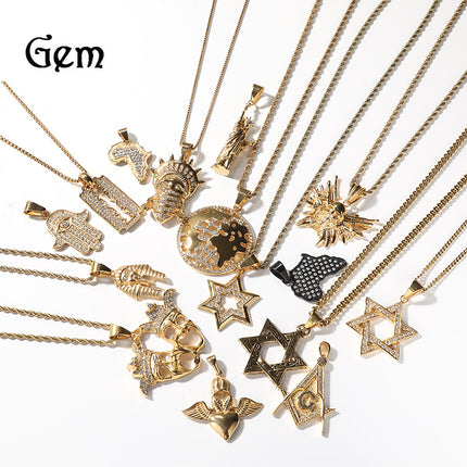 European and American Hip-Hop Stainless Steel Pendant Necklace Punk Rock Style Real Gold Electroplating Simple Versatile Pendant Necklace Wholesale