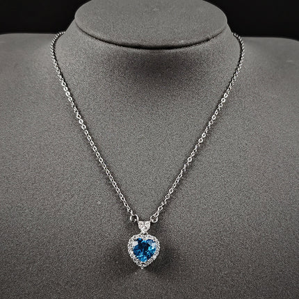 Europe and the United States cross-border foreign trade new trend blue zircon ocean heart pendant ring earrings suit female j7531
