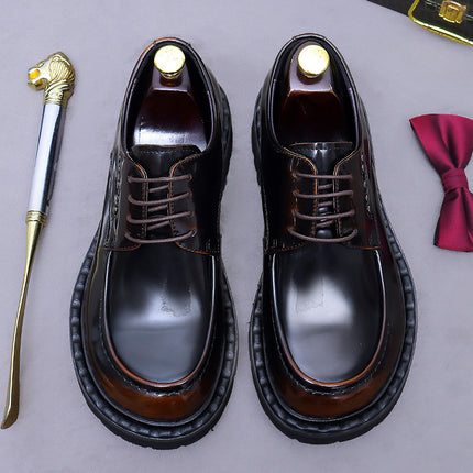 Men's Genuine Leather Business Formal Loafers with Thick Soles, Breathable Derby Shoes with a Glossy Finish