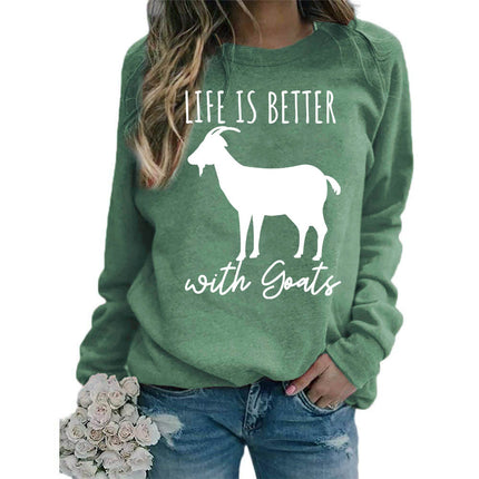 Foreign trade source life is better sheep printed round neck jacket sweater European size ladies coat long sleeve cross-border