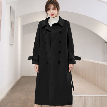 Woolen Coat Mid-length Woolen Coat Autumn and Winter New Hepburn Style Over-the-Knee Straight Elegant Women's Clothing