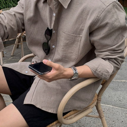 Linen Long-sleeved Shirt Men's Autumn Korean Style Vintage Light Cooked Style Casual Non-ironing Shirt Lightweight Sunscreen Top Trendy