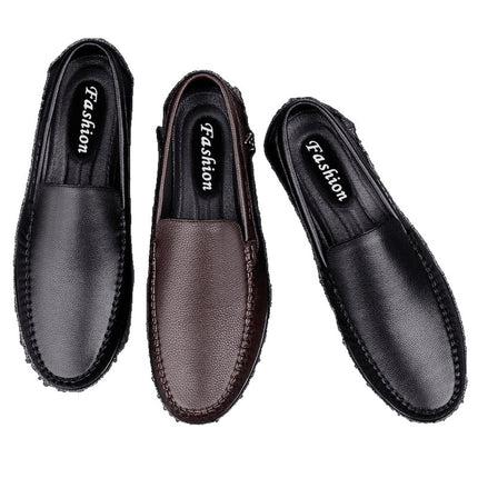 Men's Leather Shoes, Business Bean Shoes, Toe-Layer Cowhide Lazy Shoes, Slip-On Casual Leather Shoes, Loafers, Slip-Ons