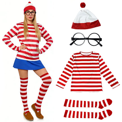 Halloween Costume Smart Wally Where's Wally UK Anime Costume cosplay Couple Costume
