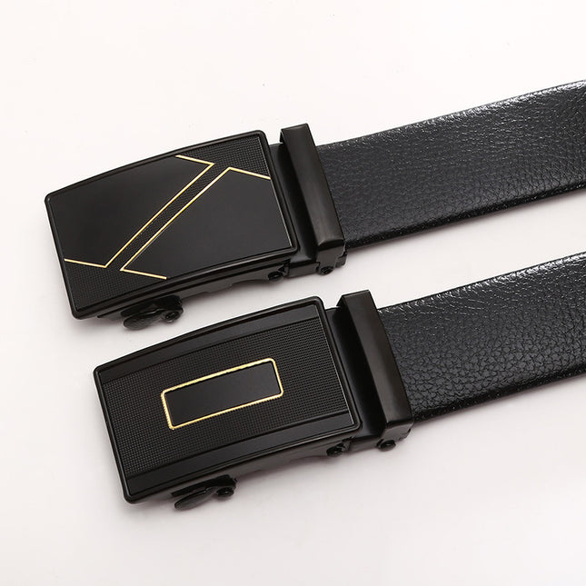 Automatic buckle men's belt young luxury business fashion Korean version of simple litchi pattern black pants belt wholesale
