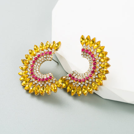 Europe and the United States cross-border geometric semicircular alloy diamond earrings women's fashion new earrings high sense wholesale in stock