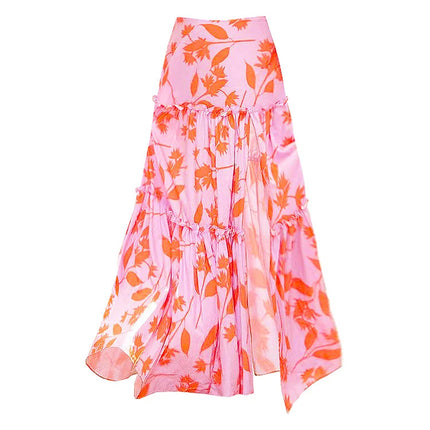 2024 European and American Swimwear New V-neck Ruffled Seaside Holiday Printed One-piece Swimsuit suit Women's Cross-border 25084