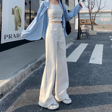 plus size Edge Narrow Straight Jeans Women's Autumn Trendy All-match High Waist Slimming Loose Wide Leg Trousers