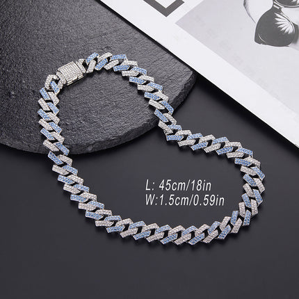 Xindi European and American Popular Men's Necklace 15mm Exaggerated Diamond Geometric Trendy Hip-Hop Jewelry Large Gold Chain Necklace
