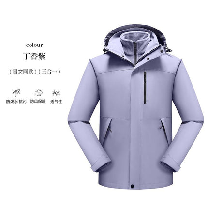 Two-piece three-in-one assault jacket printed logo silver fox velvet liner detachable outdoor windproof jacket for men and women