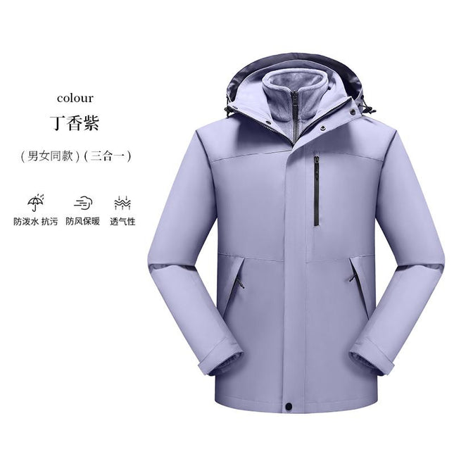 Two-piece three-in-one assault jacket printed logo silver fox velvet liner detachable outdoor windproof jacket for men and women