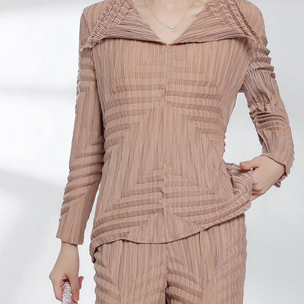 Miyake Design Hand-Pleated T-Shirt Tops for Women in Autum New Non-Stick Fur Non-Pilling Bottoming Shirt Long-Sleeved Women