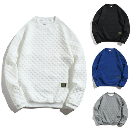 Men's Sweatshirt 2025 Cross-Border Amazon Autumn and Winter New Heavy Plaid Loose Casual Pullover Round Neck Top