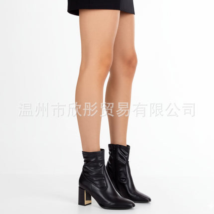 Foreign Trade 2025 New Fashion European and American Autumn and Winter High-Heeled Mid-Calf Boots Fashion Boots Round Toe Large Size Women's Boots Aliexpress Boots