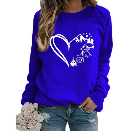 Love Camping Printed Round Neck Jacket Sweatshirt European Size Women's Coat Long Sleeve Cross-border Autumn and Winter Foreign Trade Supply