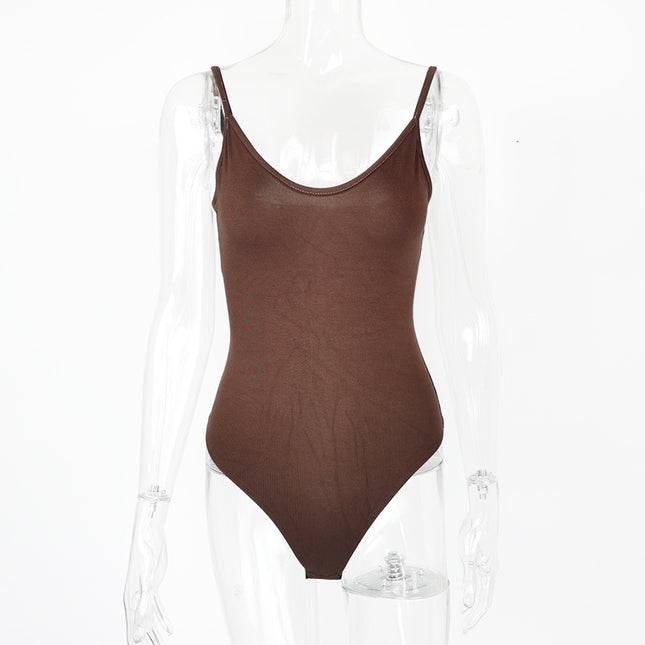 Cross-Border New Product Sexy Tight T-Shaped Bottoming Women's Summer European and American Backless V Neck Suspbottomer Bodysuit Bodysuit