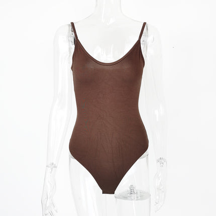 Cross-Border New Product Sexy Tight T-Shaped Bottoming Women's Summer European and American Backless V Neck Suspbottomer Bodysuit Bodysuit