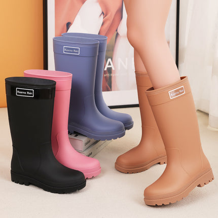 Black Fashionable Rain Boots High Thick-Soled Platform Non-Slip Rain Boots Outdoor Commuting Rainy Day Rubber Shoes Travel Brown Women's Waterproof Shoes