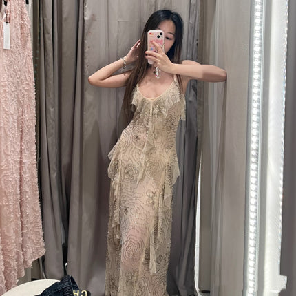Zr Foreign Trade Cross-Border 2025 Elegant Elegant Heavy Beaded Layered Hanging Long Version Dress 4813334