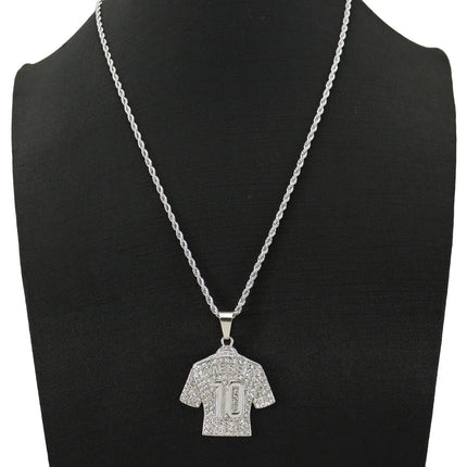 European and American Hip Hop Personality Trend Full Diamond MESSI No.10 Jersey Pendant Men's Twist Chain Long Necklace